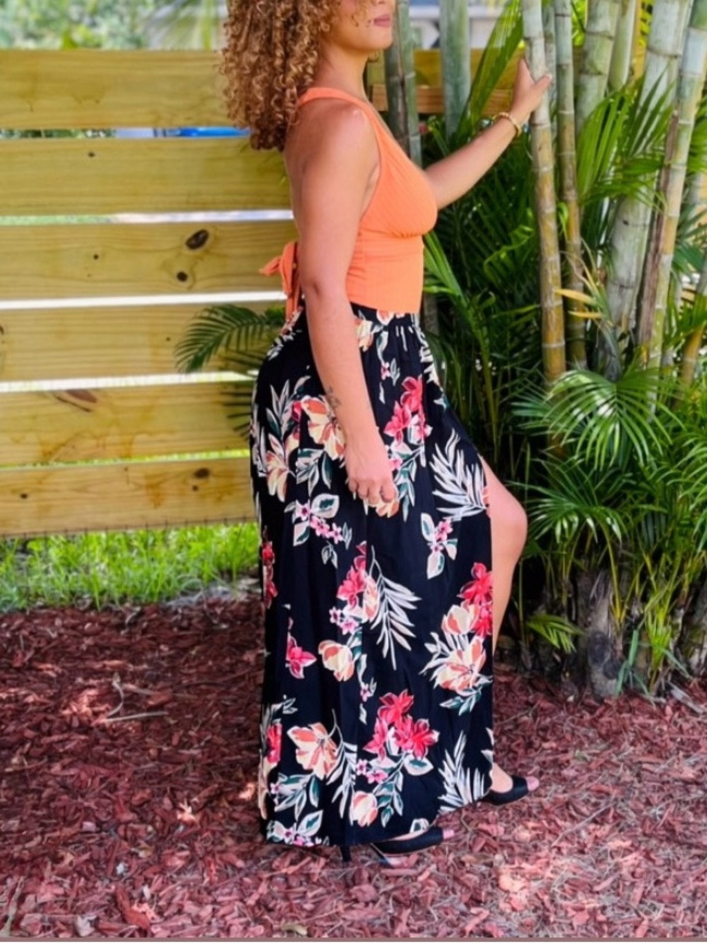 Floral Slit Maxi Skirt (Split Thigh High Waisted) Long Skirt